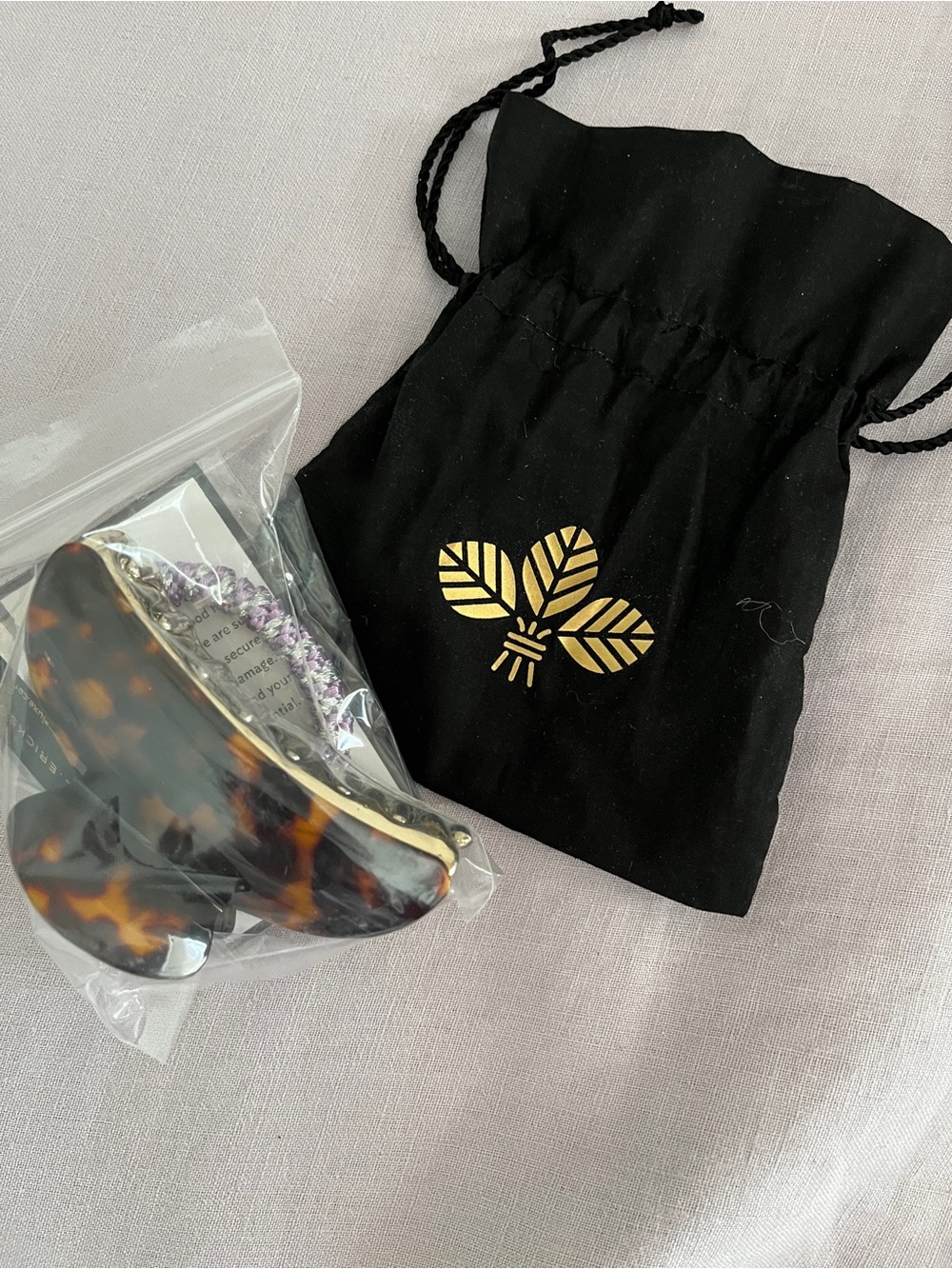 France Luxe L. Erickson Tortoise & Gold Claw Clip + Lavender Grab & Go Pony  New